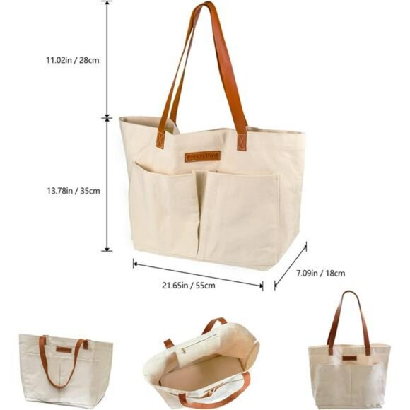 Canvas Garden Tool Tote Bag with Pockets Large Storage Organizer Durable - Picture 3 of 7